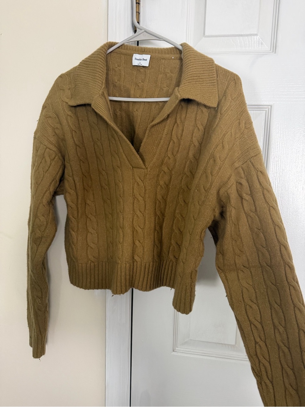 Aritzia Cable-Knit Polo Sweater cropped